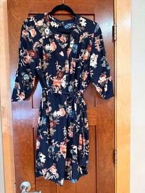 Floral Tie-Waist Shirt Dress - Navy Floral